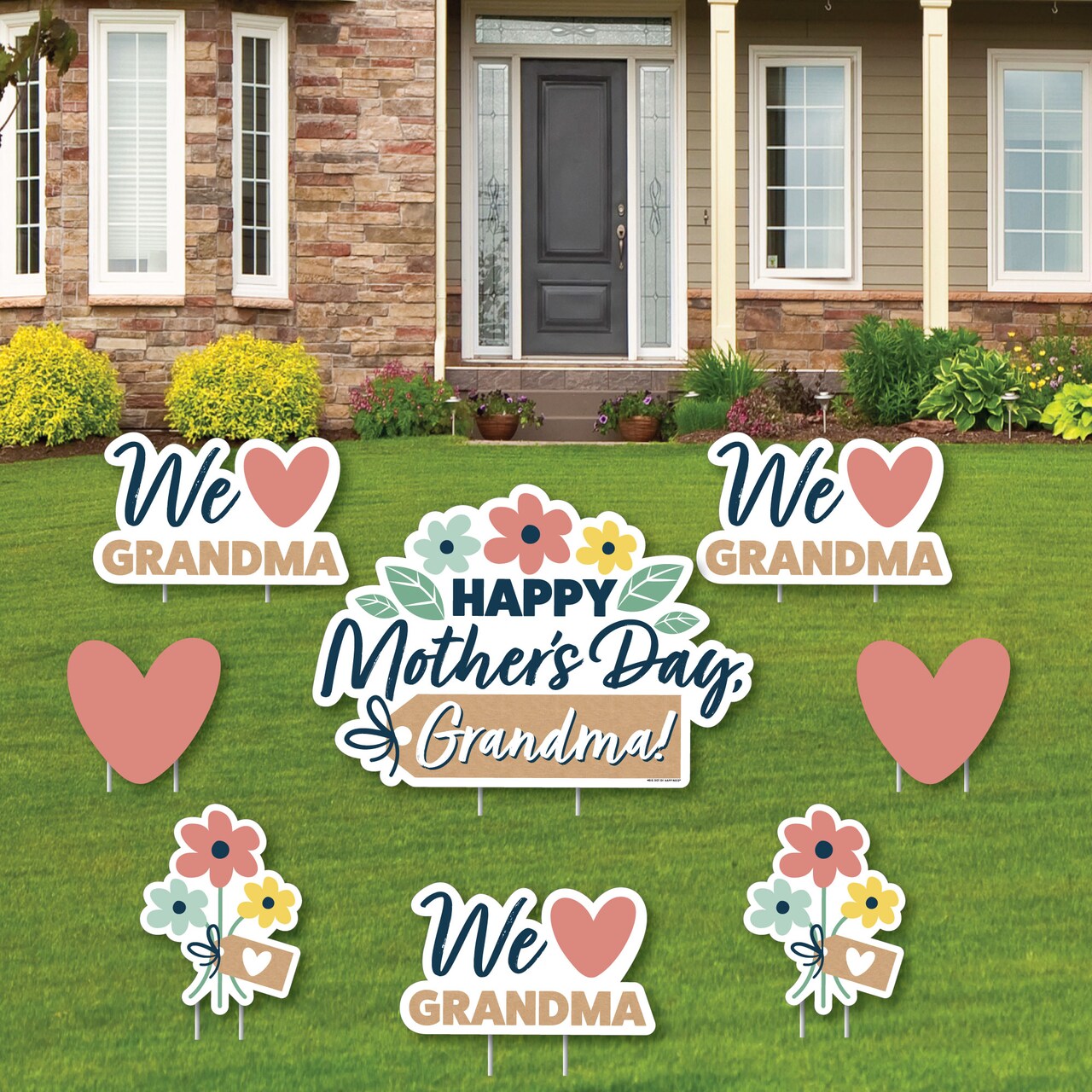 Big Dot of Happiness Grandma, Happy Mother's Day - Yard Sign and Outdoor Lawn Decorations - We Love Grandmother Yard Signs - Set of 8